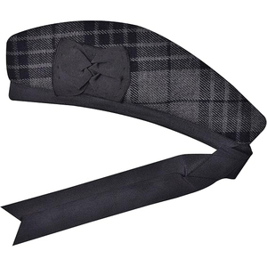 Chapeau Glengarry gris uni noir 100% pure laine, design écossais classique, chapeaux Glengarry en vente - Product Image 2