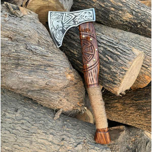 Hacha Vikinga Nórdica Hecha a Mano de Grado Industrial con Mango de Madera y Cabeza de Acero al Carbono, Herramienta de Alta Calidad para Acampar y Cortar Madera - Product Image 1