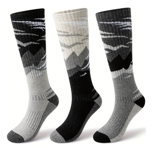 Chaussettes pour hommes en laine et nylon, tricotées, à motif géométrique, chaussettes de sport d'hiver thermiques, noir et gris, style classique, prix de gros - Product Image 4