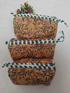 Sacs à maquillage en coton durable à rayures vertes et motifs floraux imprimés, pochettes indiennes, trousse de toilette de voyage, organiseur de cosmétiques - Product Image 6