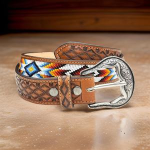 Ceinture Western en Cuir de Vache Argentin Perlé de Qualité Supérieure pour Filles, Motif Floral Gravé à la Main, Unisexe, Prête à l'Expédition, Prix d'Usine - Product Image 5