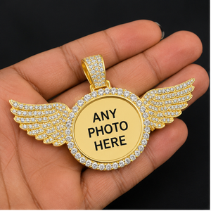 Hip Hop Style Angel Wings Photo Pendant Fine Jewelry 925 silver Moissanite Diamond Picture Memorial Necklace Iced Charms Gift - Product Image 3