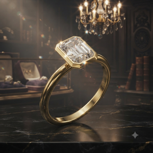 Bague de fiançailles solitaire en or jaune sertie de diamants de laboratoire taille émeraude pour femme, bijoux fins - Product Image 1