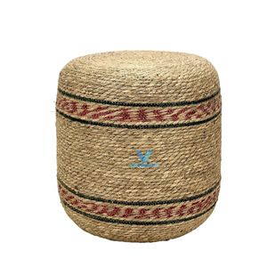<b>Vintage</b> Style Cotton Seagrass Ottoman Handmade Woven Pouf Decorative Floor Cushion Wholesale OEM ODM - Product Image 4