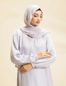 Muslim Women Everyday Luminous Pearl Abaya Set Saudi Solid Long <b>Elastic</b> Sleeve Floor-Length Straight Modest Full Cover Natural - Product Image 4