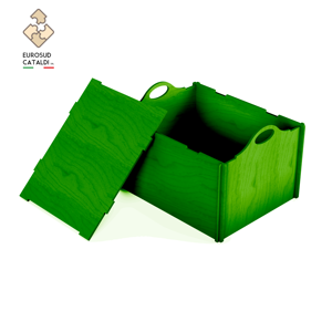 Scatola portaoggetti in legno verde con maniglie, scaffale portatile preassemblato dal design moderno - Product Image 3