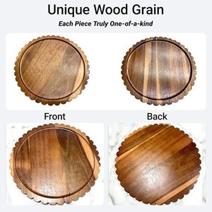 Plateau décoratif rustique en bois grainé, assiette de service ronde, plat de présentation festonné pour anniversaire, maison, café, cadeau - Product Image 1
