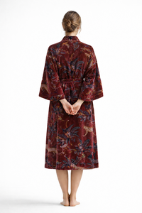 Bata Kimono de Terciopelo para Mujer, Tallas Grandes, Elegante, Suave, Lujosa, Estilo Vintage, Casual, con Estampado Animal, Manga Media, Largo hasta la Rodilla, con Cinturón - Product Image 6