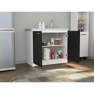 Mobiletto Sottolavello a Doppia Anta Napoles con Un Ripiano in Bianco/Nero per Cucina - Product Image 4