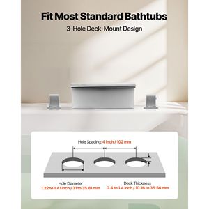 Rubinetto per vasca da bagno a cascata a 3 fori, set rubinetteria con 2 maniglie, montaggio su bordo vasca, accessorio per bagno - Product Image 3