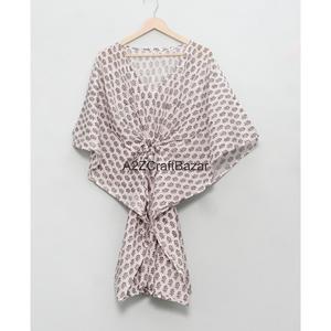 Vestido Kaftán Midi Ecológico de Algodón con Estampado Floral Indio, Cuello en V, Ajustado al Cuerpo, para Primavera/Verano, para Mamás, Ropa de Playa, Ropa de Dormir, Informal - Product Image 5