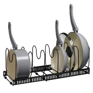 Organisateur de couvercles de casseroles et poêles en métal finition cuivre moderne, support de rangement autoportant en forme de M pour armoire de cuisine et comptoir, meilleur prix - Product Image 2