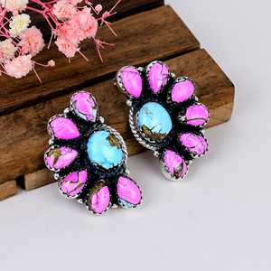 Cotton Candy Turquoise Sterling Silver <b>Stud</b> <b>Earrings</b> <b>Blue</b> Pink Gemstone Boho Jewelry - Product Image 5