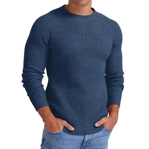 Men's Solid Color Wool/Acrylic Breathable Knitted <b>Pullover</b> <b>Sweater</b> Long Sleeve Winter Wear Blue 2027 - Product Image 1