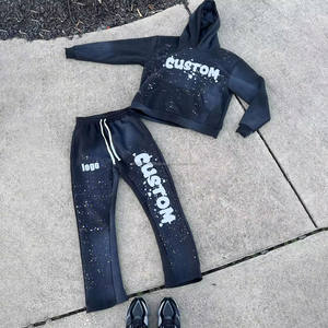 Chándal para hombre, ropa deportiva con logotipo personalizado, chándal de gran tamaño pesado, ropa de calle de algodón 100%, chándales acampanados Unisex para hombre - Product Image 3