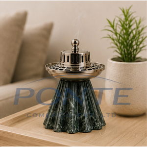 Quemador de Incienso de Mármol Verde Natural con Tapa de Metal Pulido, Moderno Soporte Árabe para Bakhoor, Oud y Frankincienso, Elegante para Uso Doméstico - Product Image 4