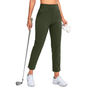 Pantalones de Golf Verde Oliva para Mujer, Cintura Elástica, Tejido Elástico, Color Sólido, Corte Deportivo, Transpirables - Product Image 1