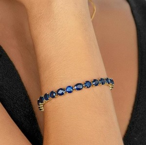 Lab Grown Blue Sapphire Charm <b>Bracelet</b> 925 Sterling Silver Gold Plated Elegant September Birthstone Jewelry Gift Women - Product Image 1