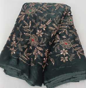 Tissu Fendi Sequence Pipe Work en dentelle Cutdana à broderie lourde et de qualité supérieure avec sequins pour Saree, Costume, Lehenga, Robe - Product Image 1