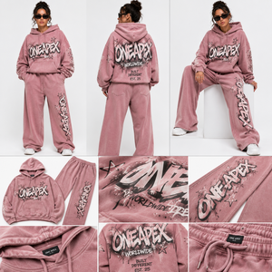 ONE APEX Womens <b>Pink</b> Acid Wash Oversized Hoodie <b>Tracksuit</b> Wide Leg Sweat Set Graphic Streetwear Lounge Wear Outfit - Product Image 6