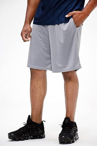 Core-Athletic Series: Pantalones cortos de baloncesto de malla de alto rendimiento en dos tonos para hombre, en negro Stealth y gris Heather - Product Image 2