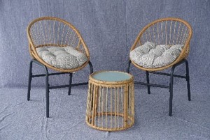 European Style Rattan Accent Chair Set Outdoor Patio Conversation Furniture Cushioned Lounge Seating - Product Image 1