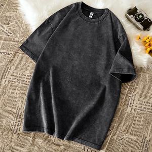 Custom OEM/ODM Premium <b>Vintage</b> Acid Wash Oversized T-Shirt Men Drop Shoulder Crew Neck Streetwear 100% Cotton Knitted Blank <b>Tee</b> - Product Image 1