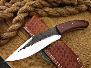 Cuchillo de hoja fija forjado a mano con mango de madera, cuchillo de supervivencia para bushcraft con funda. - Product Image 6