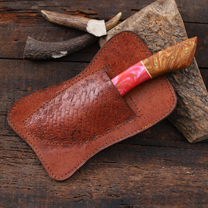 Cuchillo de caza de hoja fija Nordic Forge Gut Hook con acabado en ácido, mango de resina, espiga completa, cuchillo personalizado OEM/ODM, funda de cuero - Product Image 5