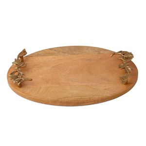 Plateau de service ovale en bois de manguier sculpté avec poignées en laiton, finition polie, compatible lave-vaisselle, design moderne et luxueux pour le fromage - Product Image 5
