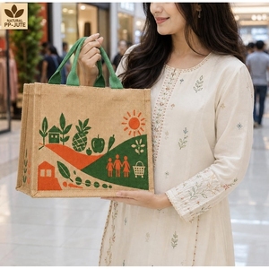 Bolsa de Compras de Yute Natural con Logotipo Personalizado, 31x27x16 cm, Laminada en PP, Reutilizable, Impresa, con Asas de Cuerda de Algodón, Venta al Por Mayor - Product Image 5