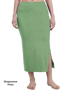 Falda lápiz de cintura alta para mujer, largo a media pantorrilla, color liso, con abertura lateral, moldeadora, verde pistacho, tejido elástico de punto - Product Image 1