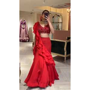 Lehenga Saree A-Line Fait Main Magnifique Prêt-à-Porter en Chiffon Taille Empire pour Tenue de Soirée - Product Image 4