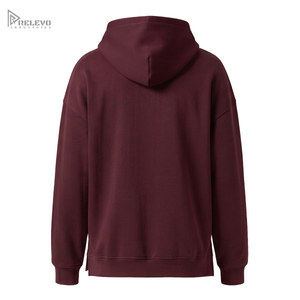 Custom Heavyweight Cotton Fleece <b>Hoodie</b> Unisex Burgundy <b>Grey</b> Two Tone Quarter <b>Zip</b> <b>Hoodie</b> Zipper Pocket - Product Image 2