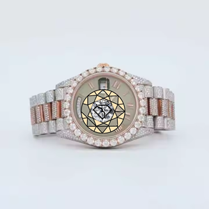 Reloj de pulsera automático de hip hop estadounidense con incrustaciones de circonitas, bisel redondo bicolor en tono rosa, claridad VVS y números romanos - Product Image 1
