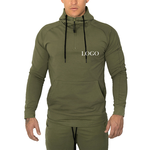 Vente en gros de sweat-shirts à capuche zippés pour hommes, coupe ajustée, vert, col roulé, haute qualité, col brodé, motif uni, hiver - Product Image 1