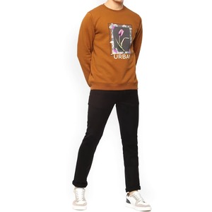 Custom Men Sweatshirt Tan <b>Brown</b> Urban Floral Graphic Print Crewneck Pullover Cotton Fleece Casual Streetwear Regular Fit OEM - Product Image 2