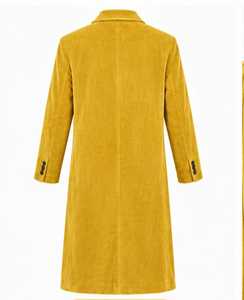 เสื้อโค้ทยาวผ้าลูกฟูกสีเหลืองมัสตาร์ดสำหรับผู้หญิง - Product Image 6
