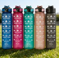 Bouteille d'eau sport en plastique givré de 1000 ml grande capacité avec logo personnalisé – Motivationnelle pour le sport