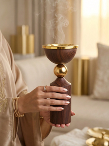 Brûleur à Bakhoor en bois de luxe avec bol en métal doré, brûleur à encens arabe, brûleur à Oud, porte-encens, décoration d'intérieur, brûleur à Oud arabe - Product Image 4