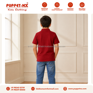 Camiseta de Manga Corta Tipo Polo Color Granate de Primera Calidad, Uniforme Escolar para Niños, 100% Poliéster y Algodón - Product Image 3
