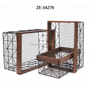 Cesta colgante de alambre de hierro industrial Zahid Export estilo japonés Zen para almacenamiento en el hogar con ganchos y soportes, mango de madera, apta para lavavajillas - Product Image 6