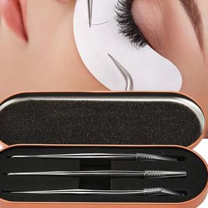 Juego de Pinzas para Pestañas de Acero Inoxidable de Precisión con Puntas Dentadas en Estuche Color Oro Rosa - Product Image 2