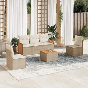Conjunto de Sofá Modular de Jardín de 6 Piezas en Poliratán Beige, Muebles de Exterior Cómodos y Elegantes - Product Image 1