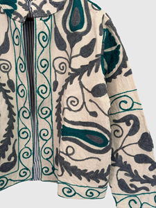 Blouson en coton tissé pour femme, brodé à la main, col mandarin floral, manches longues, grande taille, vêtement d'automne - Product Image 6