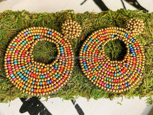 Pendientes de Aro con Cuentas de Semillas de Hojas Tropicales, Lindos, Ligeros, Tamaño Personalizado, Joyería de Diseño Bohemio para Vacaciones de Verano, Venta al por Mayor - Product Image 2