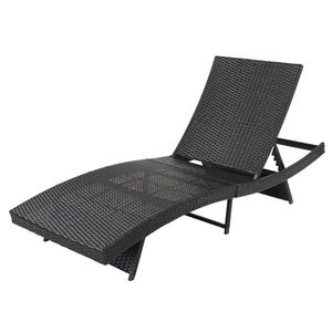 Letto in Rattan Intrecciato con Telaio in Ferro a Forma di S 193*68*33cm con Cuscino Blu Goffrato Nero, Prodotto per Sedie da Giardino - Product Image 2