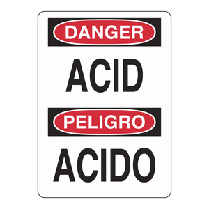 Signalisation bilingue de danger d'acide pour les zones de sécurité en laboratoire et industrielles - Product Image 1