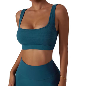 Ensemble de sport 2 pièces respirant et écologique en Spandex/Nylon, soutien-gorge et short à taille élastique pour le yoga, la gym et le fitness - Product Image 1