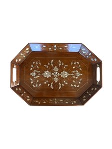 Bandeja Decorativa Árabe para Servir con Incrustaciones Naturales de Madreperla, Estilo Marroquí, Decoración para Ramadán, Bandeja Árabe para Servir - Product Image 5